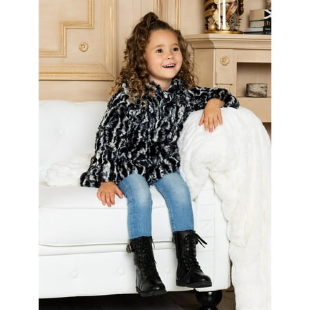 Amur Leopard Widgeon Big Girls Button Front Faux Fur Coat Size 3